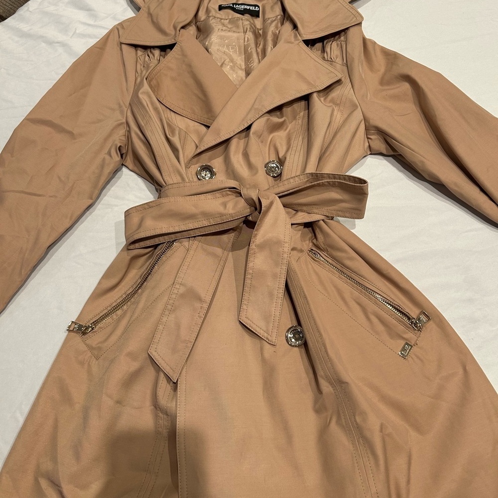 Karl Lagerfeld Tan Belted Trench Coat